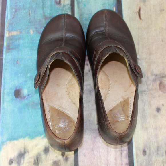 Dansko Solistice Button Strap Brown Leather Slip On Heel Clogs Size US 8 - Picture 6 of 9